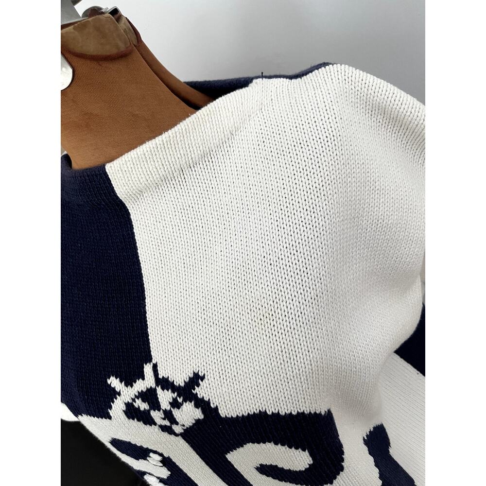 The Eagle's Eye L Anchor Sweater Navy Cotton 90s Vintage Nautical Preppy Unique - Picture 5 of 12